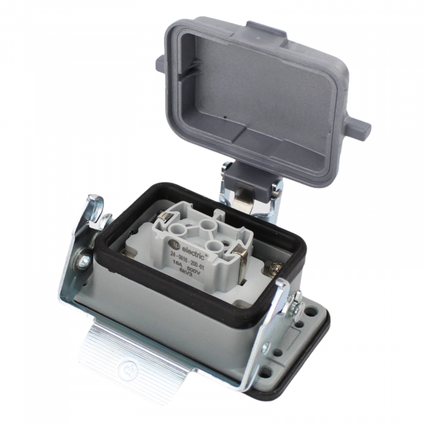 Industriesteckverbinder - Anbaugehäuse mit Deckel + Buchse 6 Polig 16A - Metall